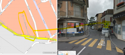 Left: map data TOMTOM : segment &quot;rue de la source&quot; looks like a pedestrian road. Not applicable for &quot;ordinary&quot; cars.