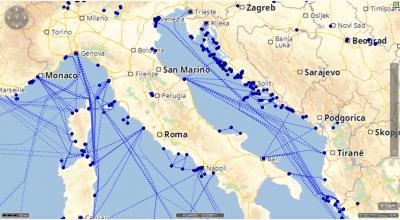 ferries in the are between Italy and the south eastern european countries