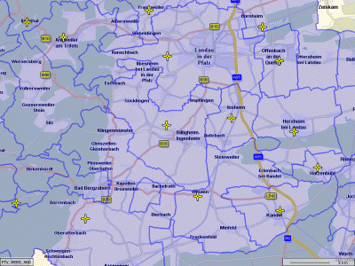 Area somewhere in Germany. Areas displayed are based on PLZ5