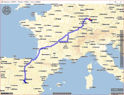 Route from Stuttgart to Madrid and back.<br />In the region of Lyon the router takes different superregional tracks