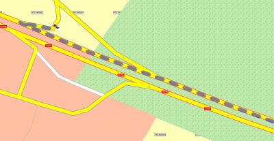 Another example: route starts on a highway (eastern part of the pic) and finally ends on a turn which is not available on a regular base
