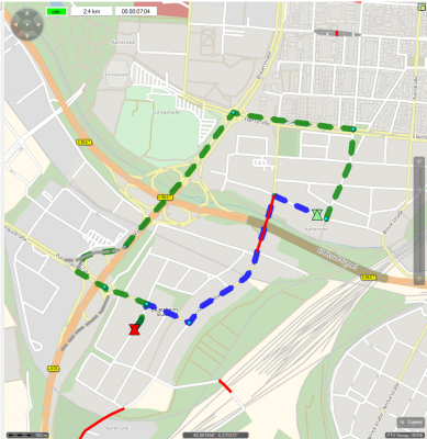 blue route: &quot;wrong&quot; route which uses a tunnel with a height restriction (2.60m). By applying the TruckAttributes properly the &quot;correct&quot; green route is returned.