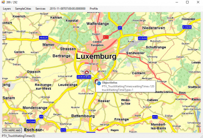 Visualization of the upcoming feature layer PTV_TruckWaitingTimes...
