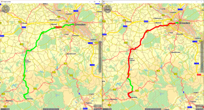 Left: routing of a MG-truck-40t in the context of 30.6.2018 (before the switch).<br />Right: same route, same car but not in the context of 1.7.2018. <br />While most of the left route is &quot;without toll&quot; the major parts on the right are &quot;with toll&quot;.<br /><br />Toll values:<br />before: 3.7km // 0,57€<br />after: 58,6km // 9,13€
